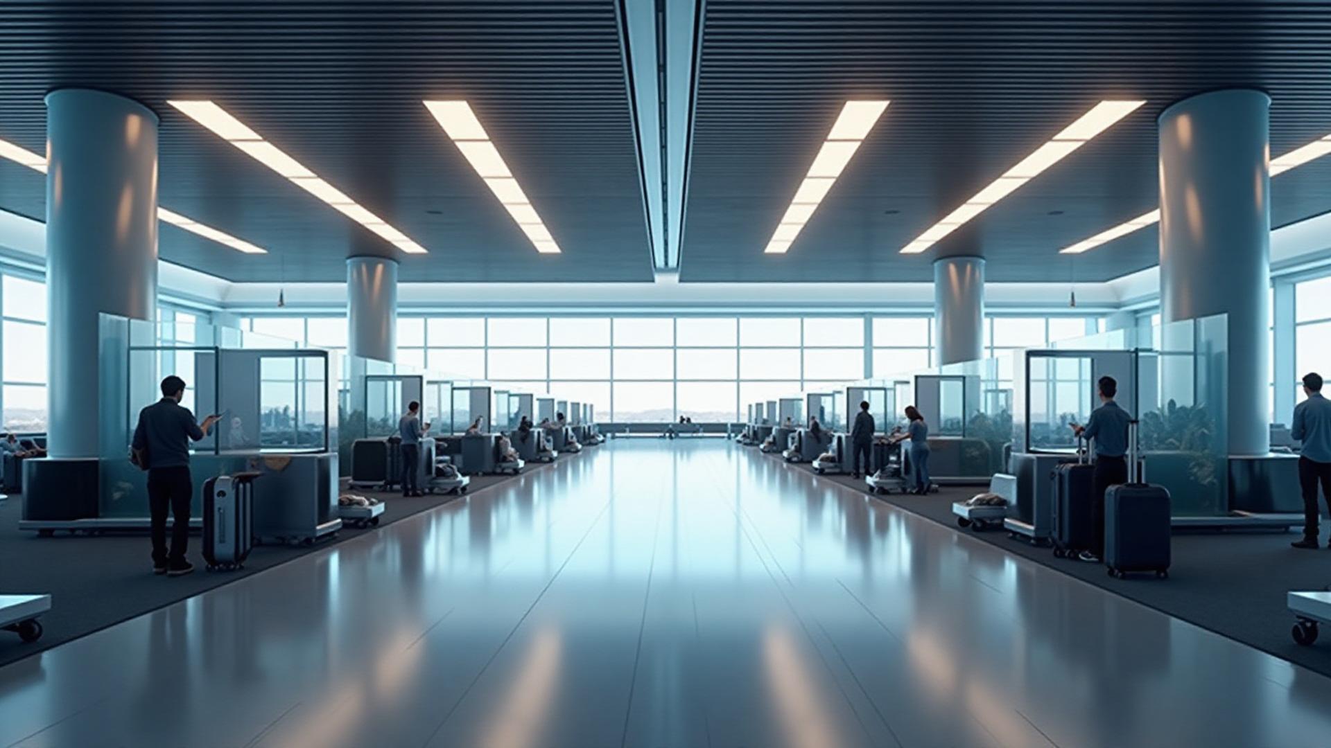 Airport terminal where WRAPPO smart luggage wrapping machines are installed